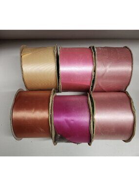 6 Rolls Vintage Florist Ribbon 50 yards Satin Pink Cream Crafts Lot
